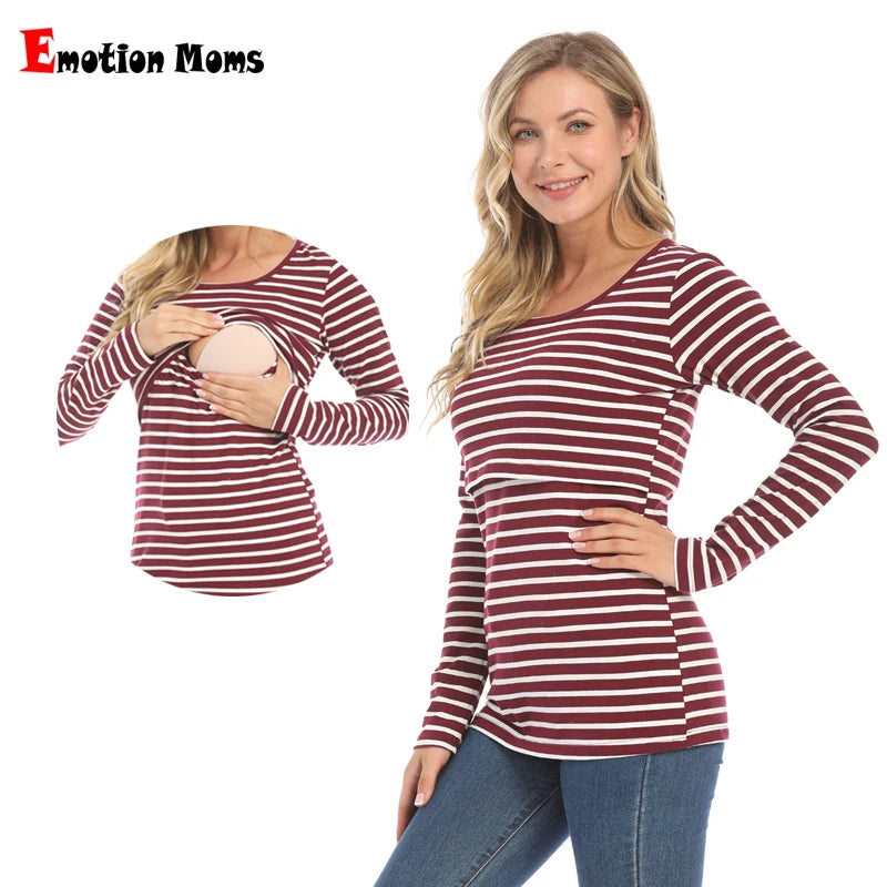 Maternity T-shirts Long Sleeve With Pockets For Breastfeeding Women