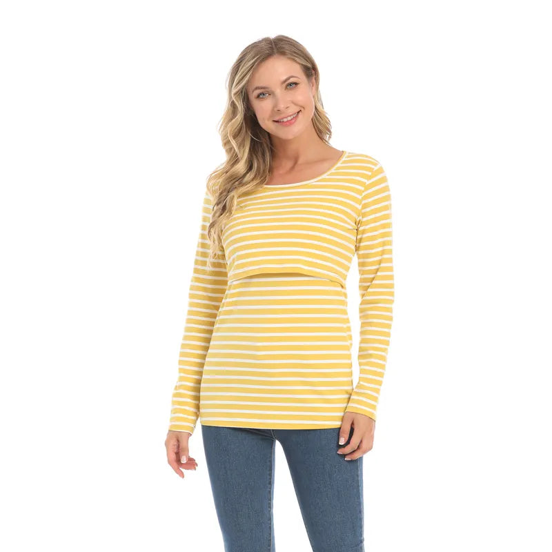 Maternity T-shirts Long Sleeve With Pockets For Breastfeeding Women