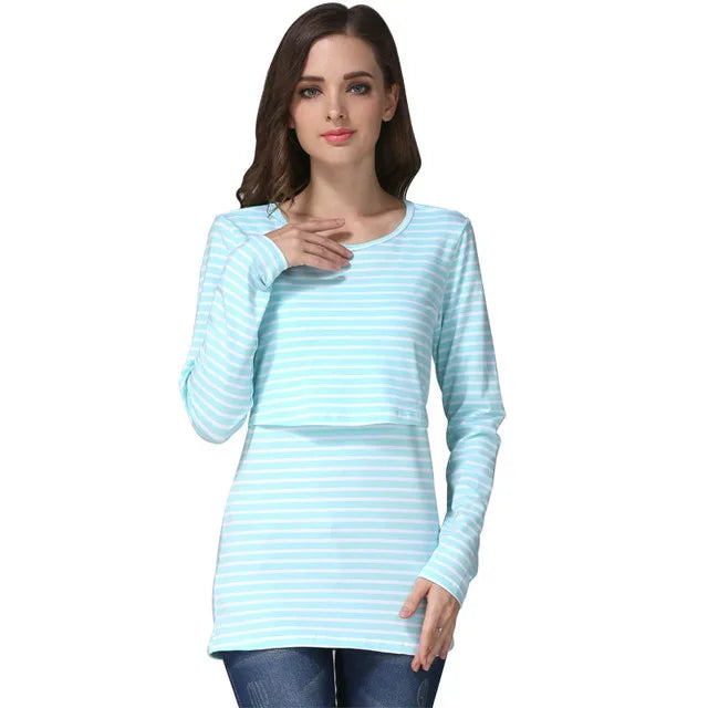 Maternity T-shirts Long Sleeve With Pockets For Breastfeeding Women