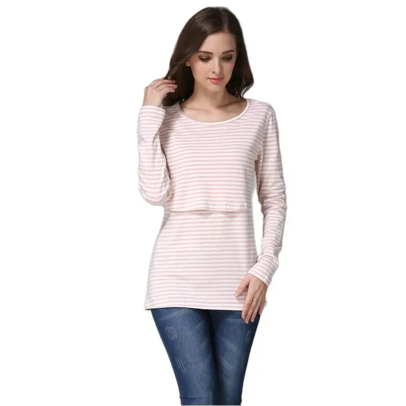 Maternity T-shirts Long Sleeve With Pockets For Breastfeeding Women