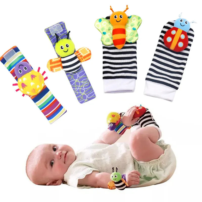 Baby Rattles Soft Plush Toys Foot Wrist Rattle Set