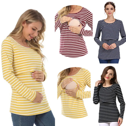 Maternity T-shirts Long Sleeve With Pockets For Breastfeeding Women