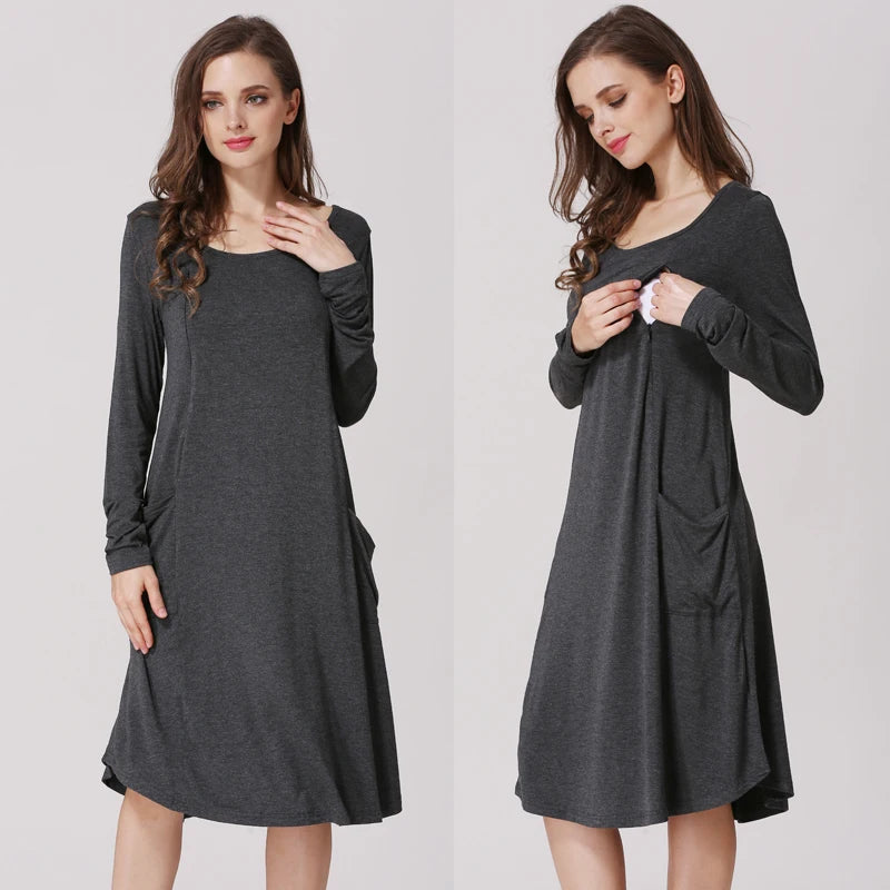 Breastfeeding Maternity Dress Long Sleeve