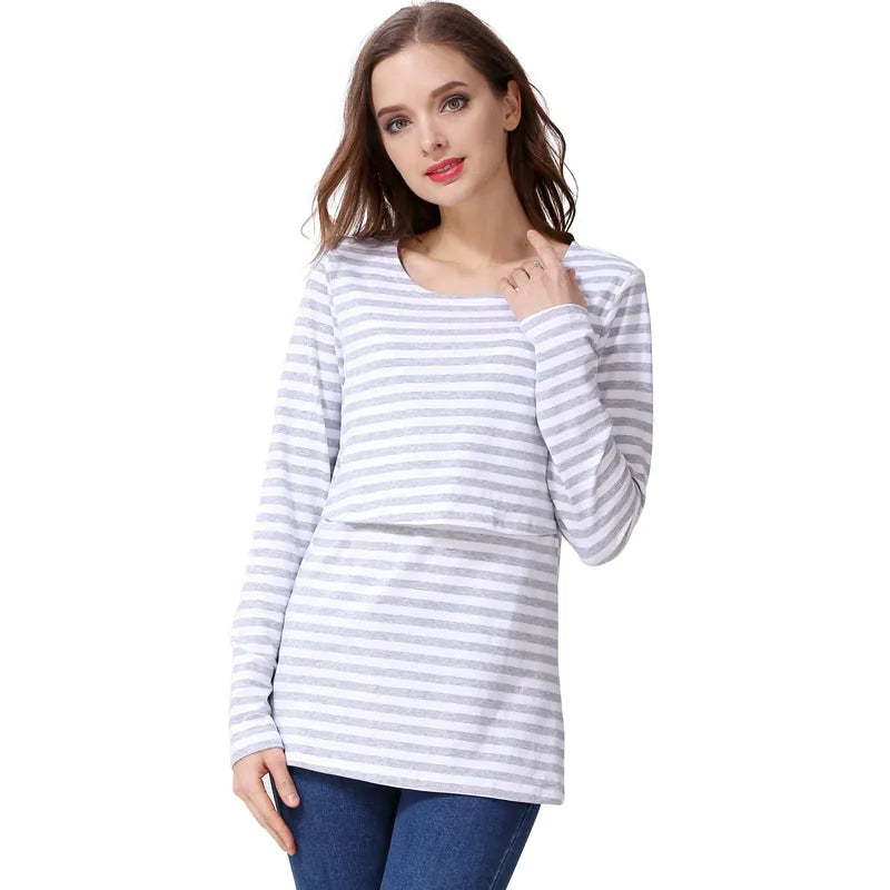 Maternity T-shirts Long Sleeve With Pockets For Breastfeeding Women