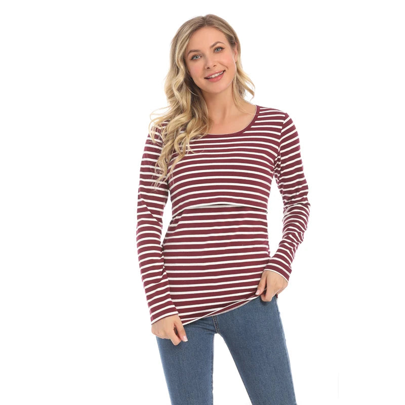 Maternity T-shirts Long Sleeve With Pockets For Breastfeeding Women