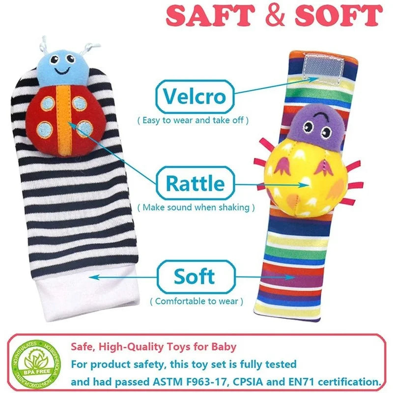 Baby Rattles Soft Plush Toys Foot Wrist Rattle Set