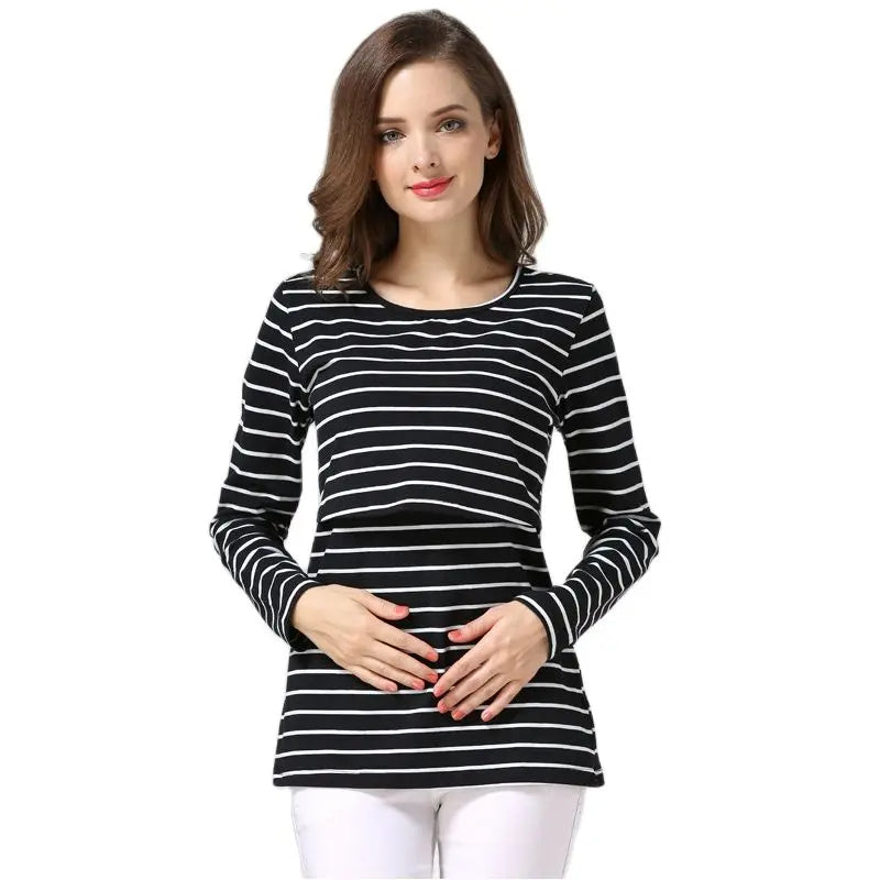 Maternity T-shirts Long Sleeve With Pockets For Breastfeeding Women