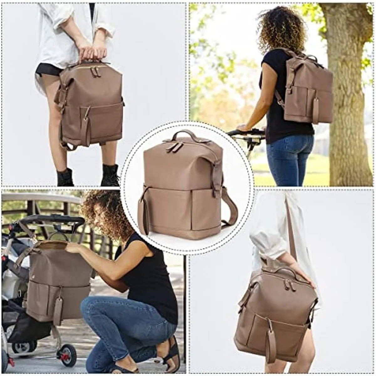 Mommy Leather Backpack Baby Stroller Bag