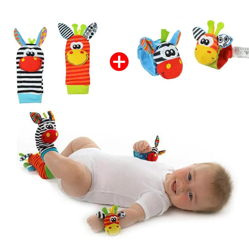 Baby Rattles Soft Plush Toys Foot Wrist Rattle Set