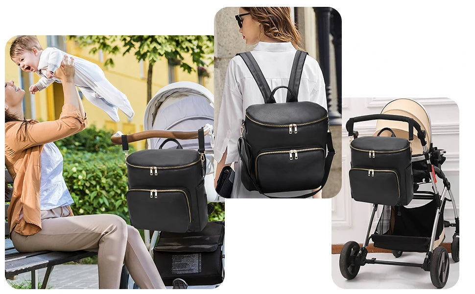 Diaper Leather Backpack Stroller Bag