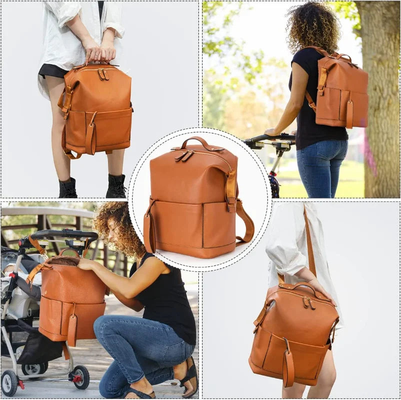 Mommy Leather Backpack Baby Stroller Bag