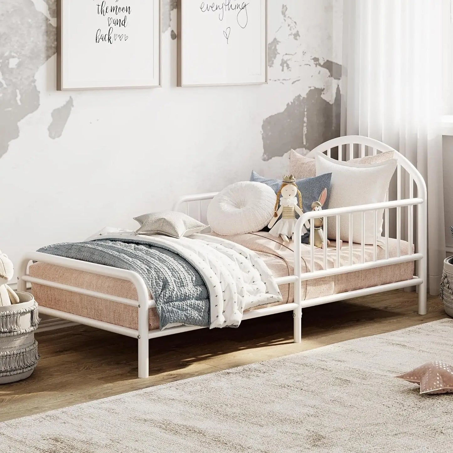 Metal Toddler White Bed for Kids