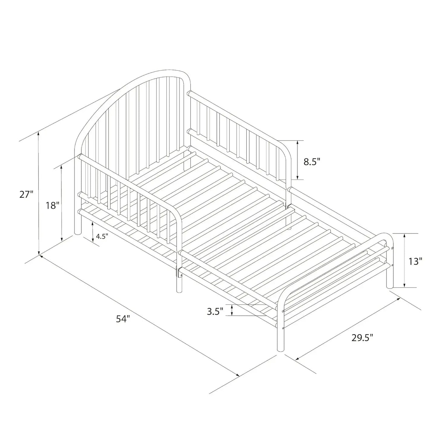 Metal Toddler White Bed for Kids