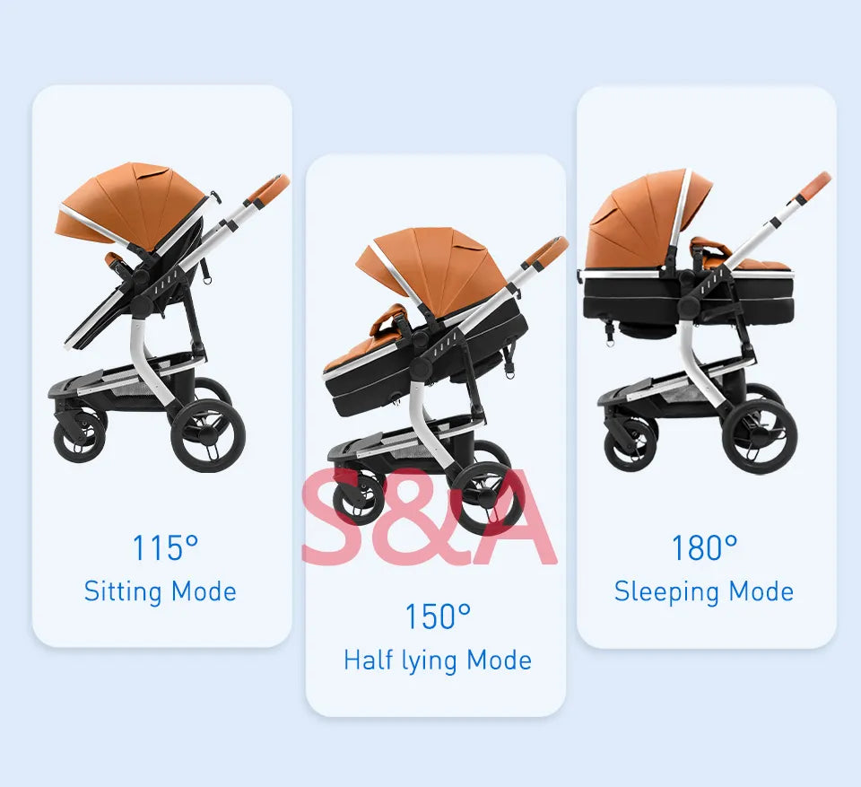 Travel System 5-IN-1 Baby Stroller Portable Pram High Landscape Baby Carriage Combo Car Seat Base Newborn Pushcar 2023