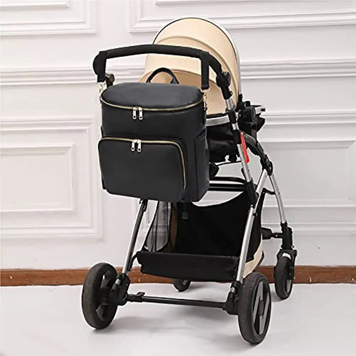 Diaper Leather Backpack Stroller Bag