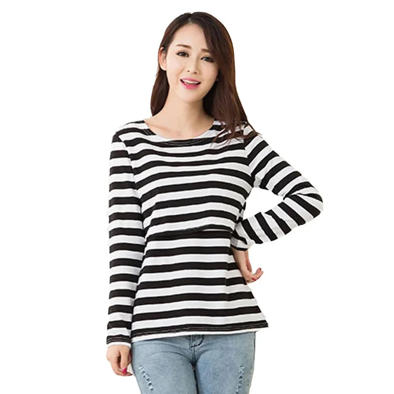 Maternity T-shirts Long Sleeve With Pockets For Breastfeeding Women