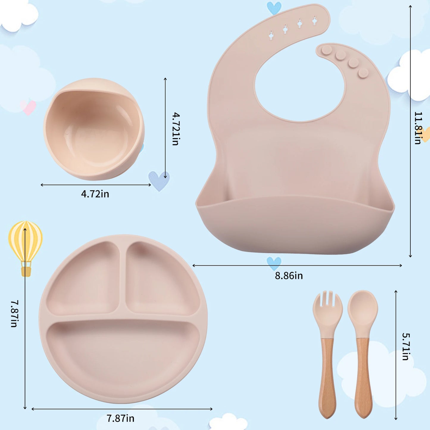 Baby Safe Toddler Tableware with Bib